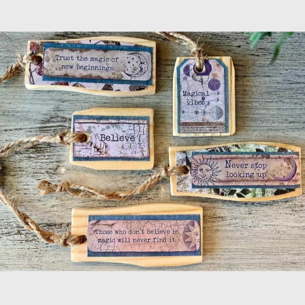 Handmade Wooden Word Tags Gift Tags Inspirational Ornaments Lot of 5